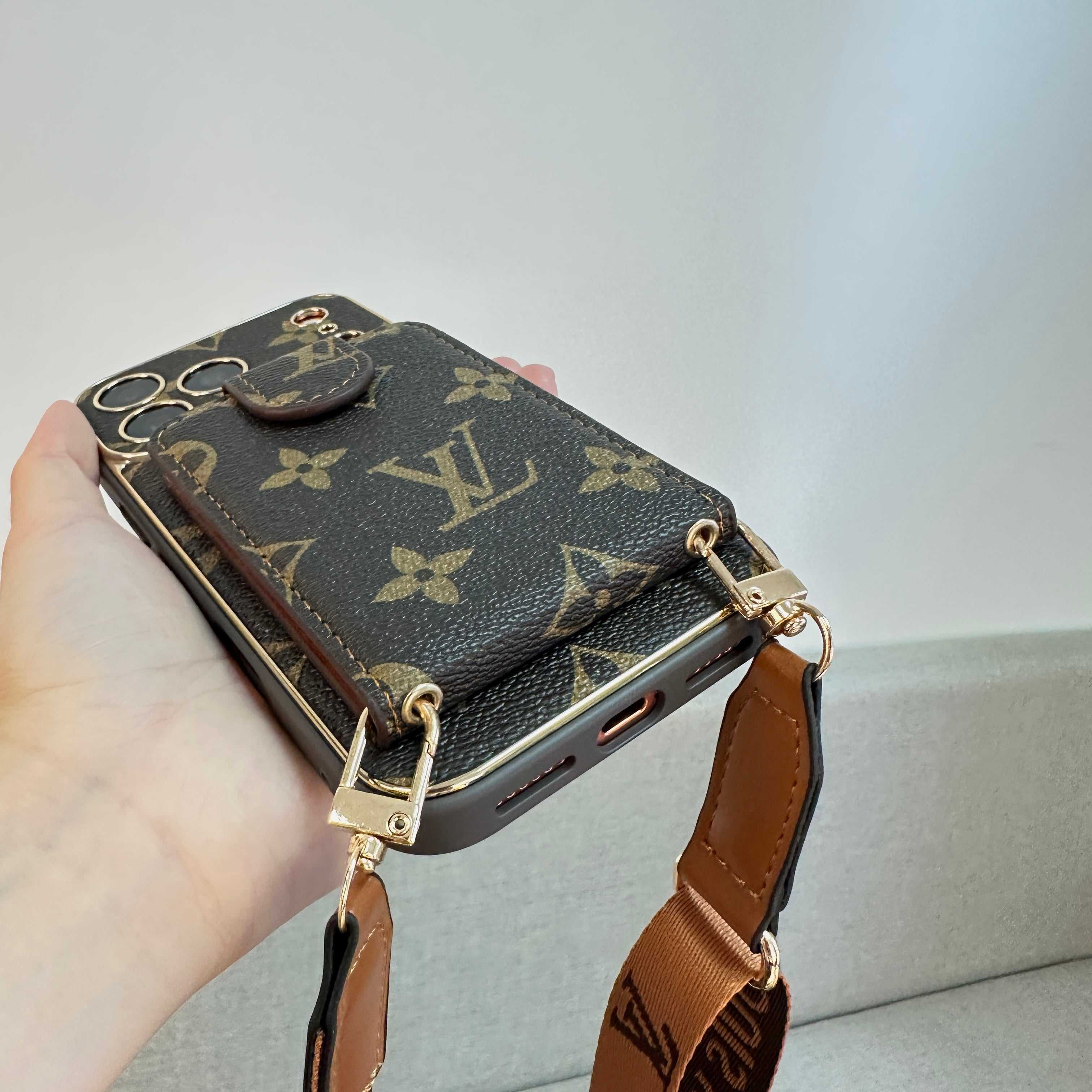 Refined Leather Monogram iPhone Case With Wallet And Crossbody Strap For iPhone 17 Series-RCLV133
