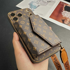 Classic Leather Monogram iPhone Case With Wallet And Crossbody Strap For iPhone 17 Series-RCLV141