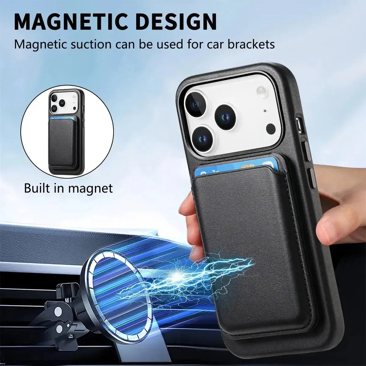 MagSafe Compatible Leather Phone Case with Magnetic Card Holder - Runycase