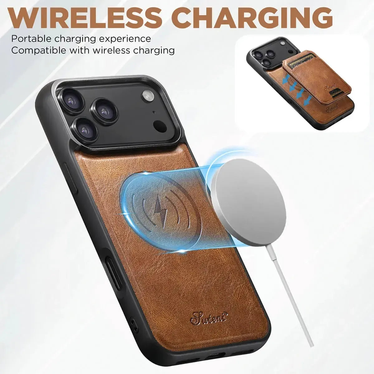 Premium Leather MagSafe Case with Detachable Magnetic Wallet Card Slot - Runycase