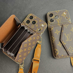 Classic Leather Monogram iPhone Case With Wallet And Crossbody Strap For iPhone 17 Series-RCLV141
