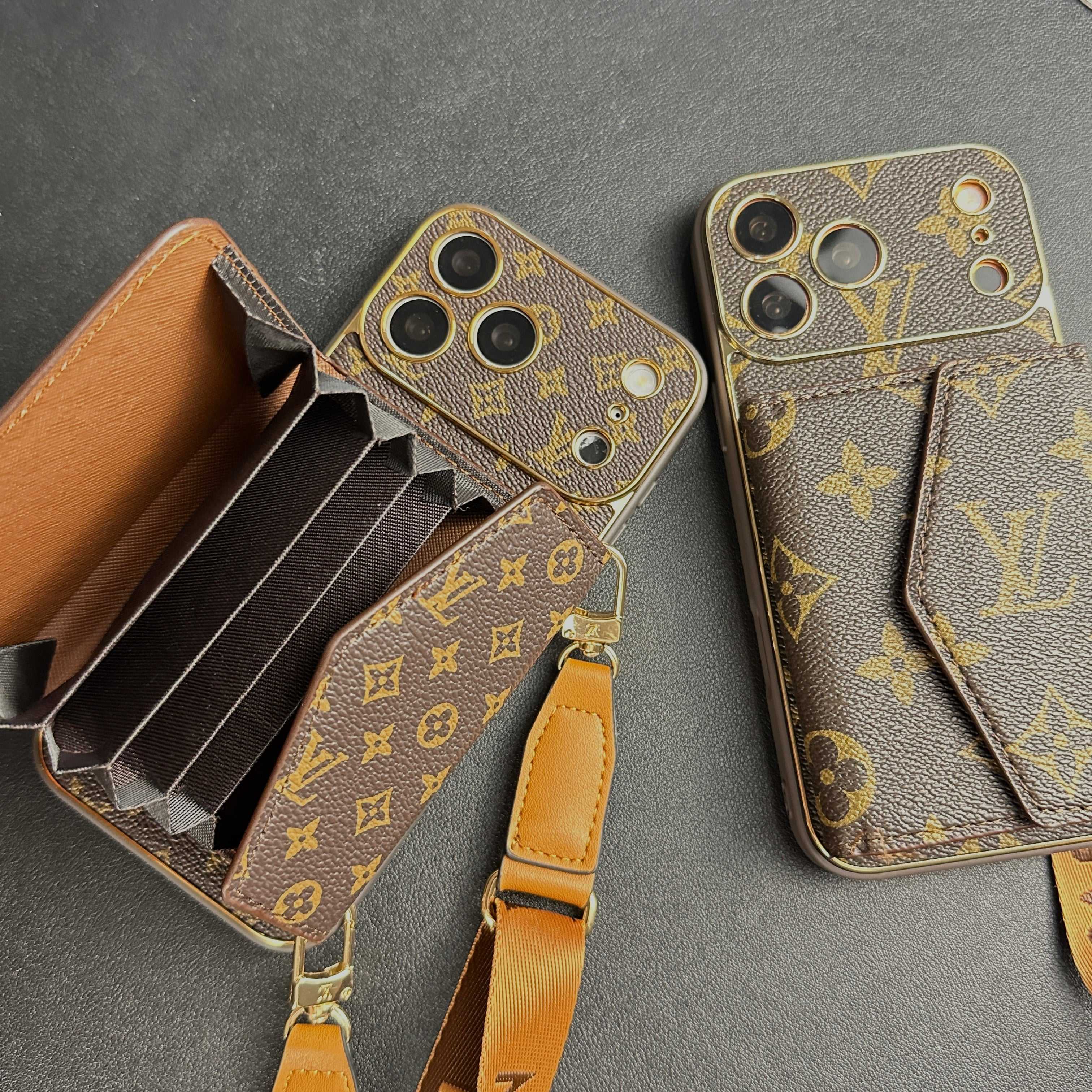 Classic Leather Monogram iPhone Case With Wallet And Crossbody Strap For iPhone 17 Series-RCLV141