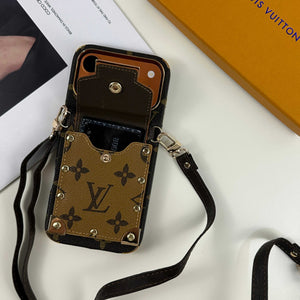 Refined leather  Monogram iPhone Case With Wallet And Crossbody Strap For iPhone 17 Series Brown-RCLV138