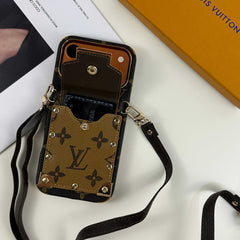 Refined leather  Monogram iPhone Case With Wallet And Crossbody Strap For iPhone 17 Series Brown-RCLV138