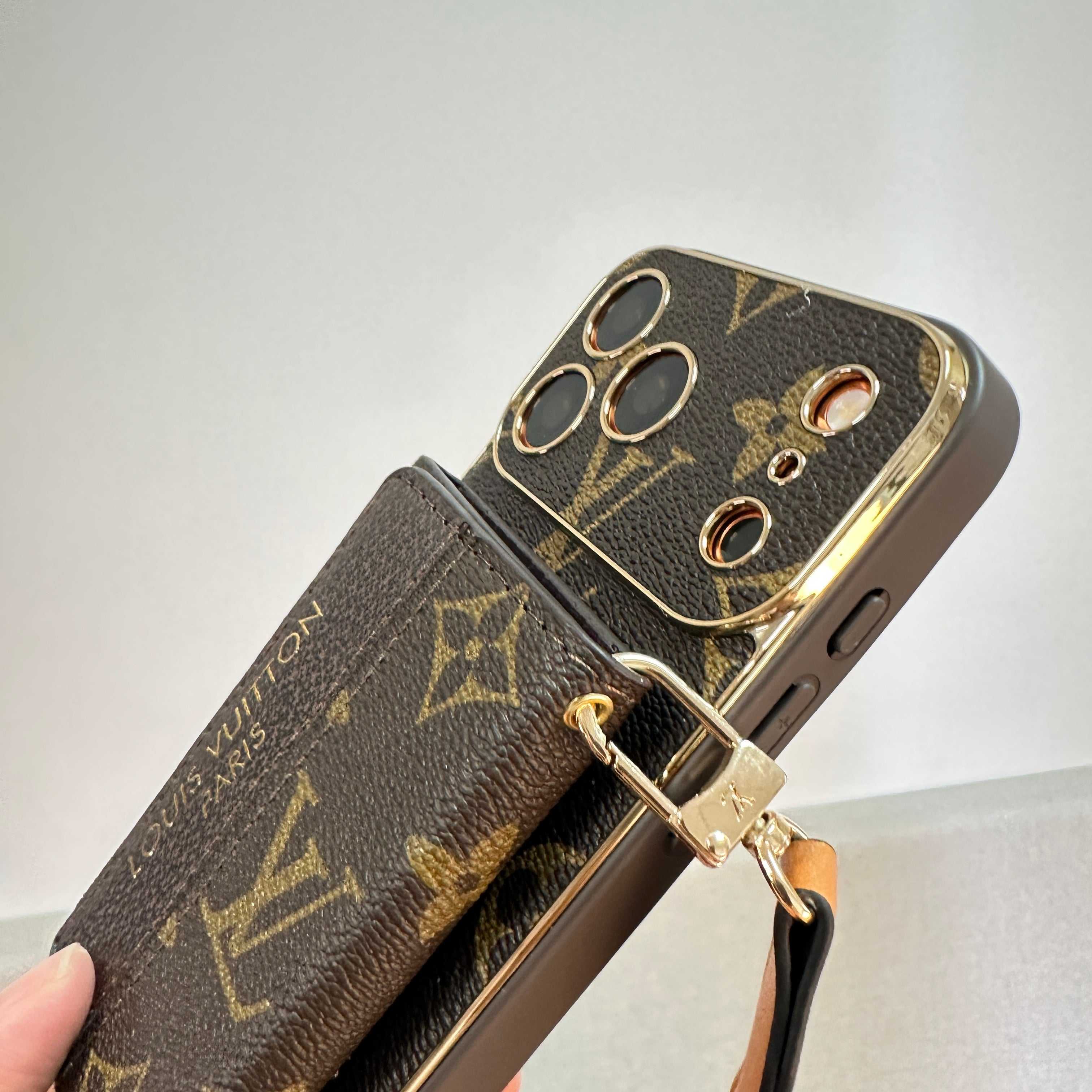 Leather Monogram iPhone Case With Wallet And Crossbody Strap For iPhone 17 Series-RCLV136
