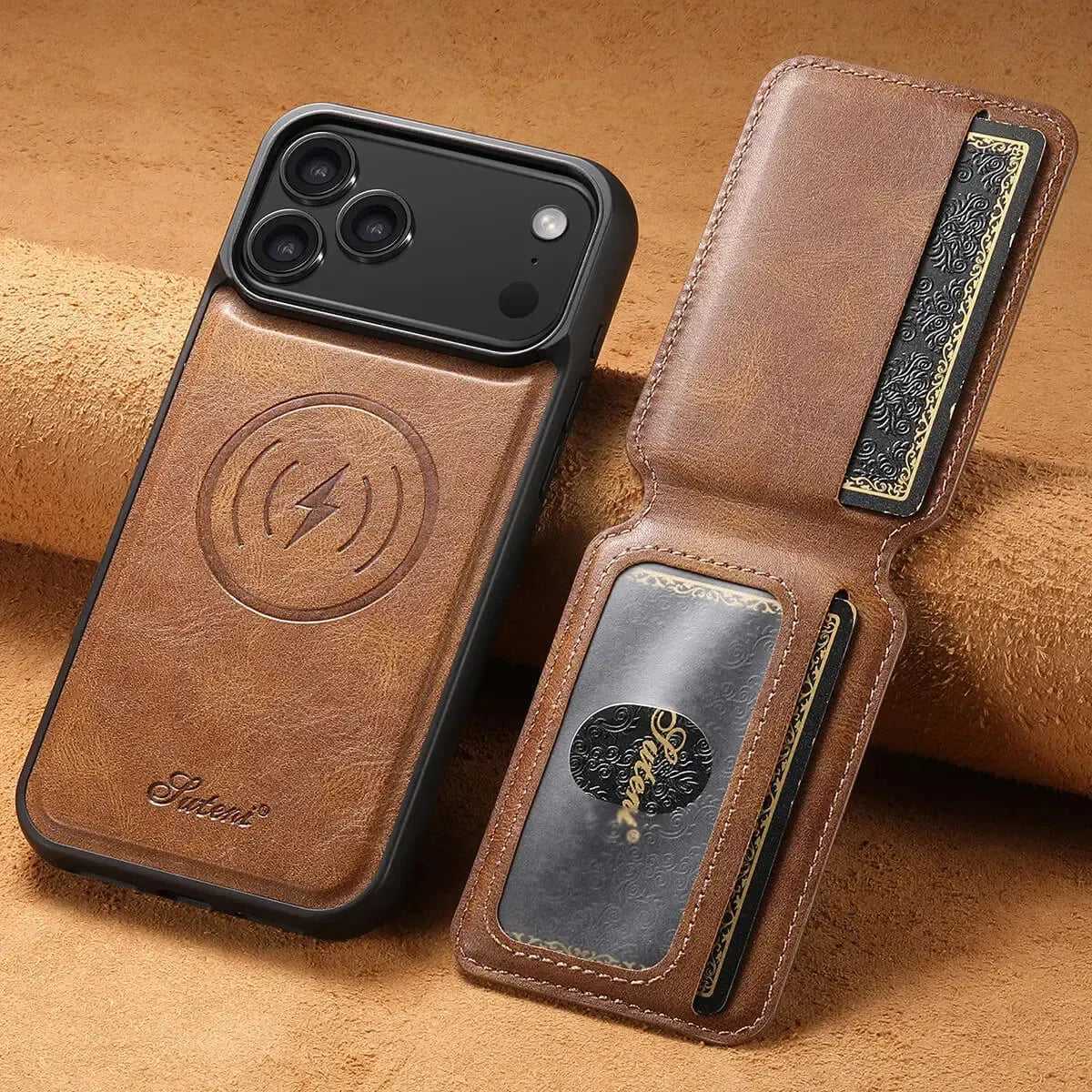 Premium Leather MagSafe Case with Detachable Magnetic Wallet Card Slot - Runycase