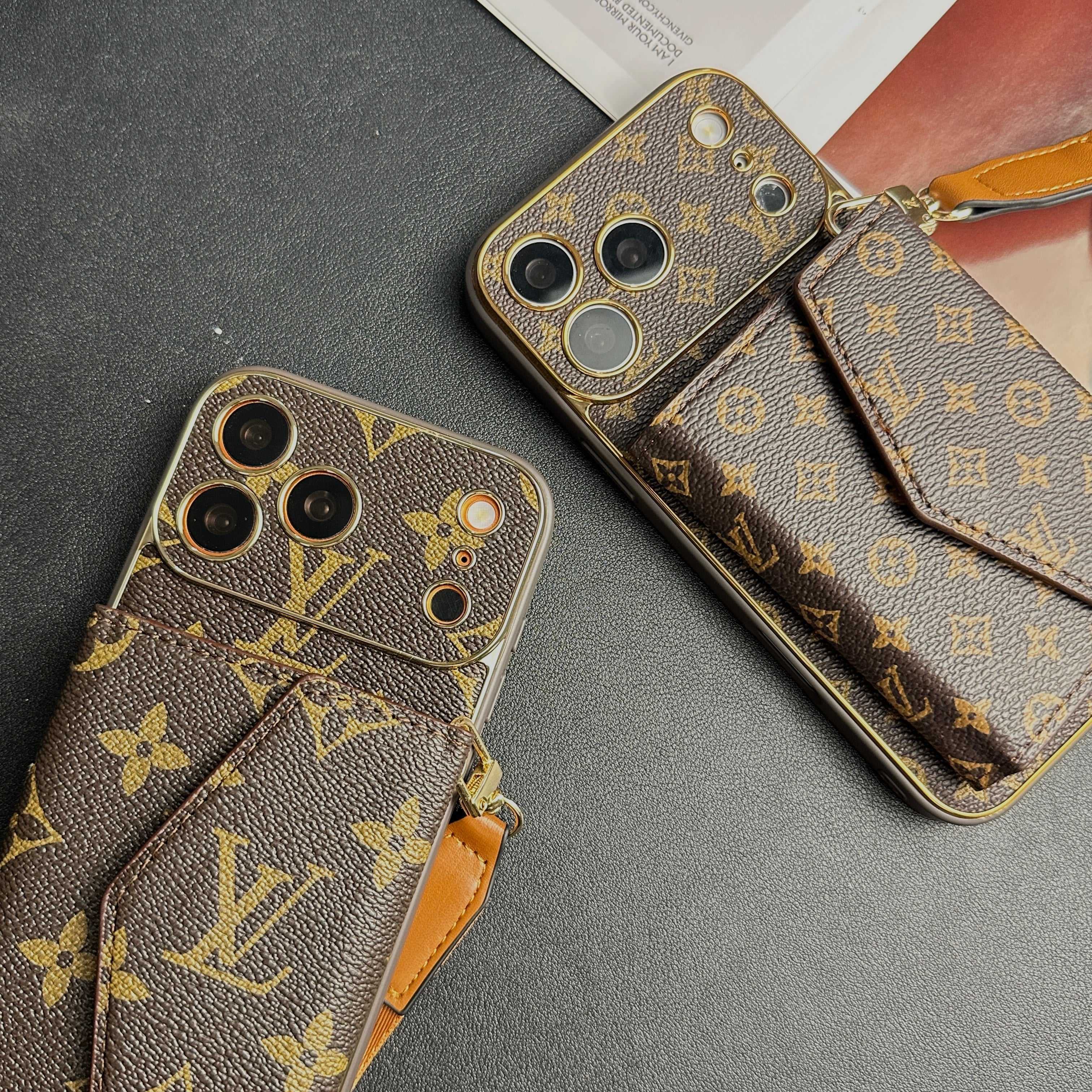 Classic Leather Monogram iPhone Case With Wallet And Crossbody Strap For iPhone 17 Series-RCLV141