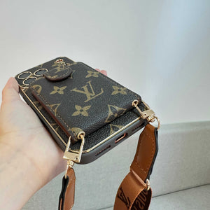 Elegant Leather Monogram iPhone Case With Wallet And Crossbody Strap For iPhone 17 Series-RCLV140