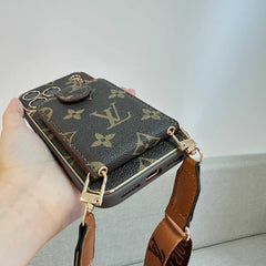 Elegant Leather Monogram iPhone Case With Wallet And Crossbody Strap For iPhone 17 Series-RCLV140