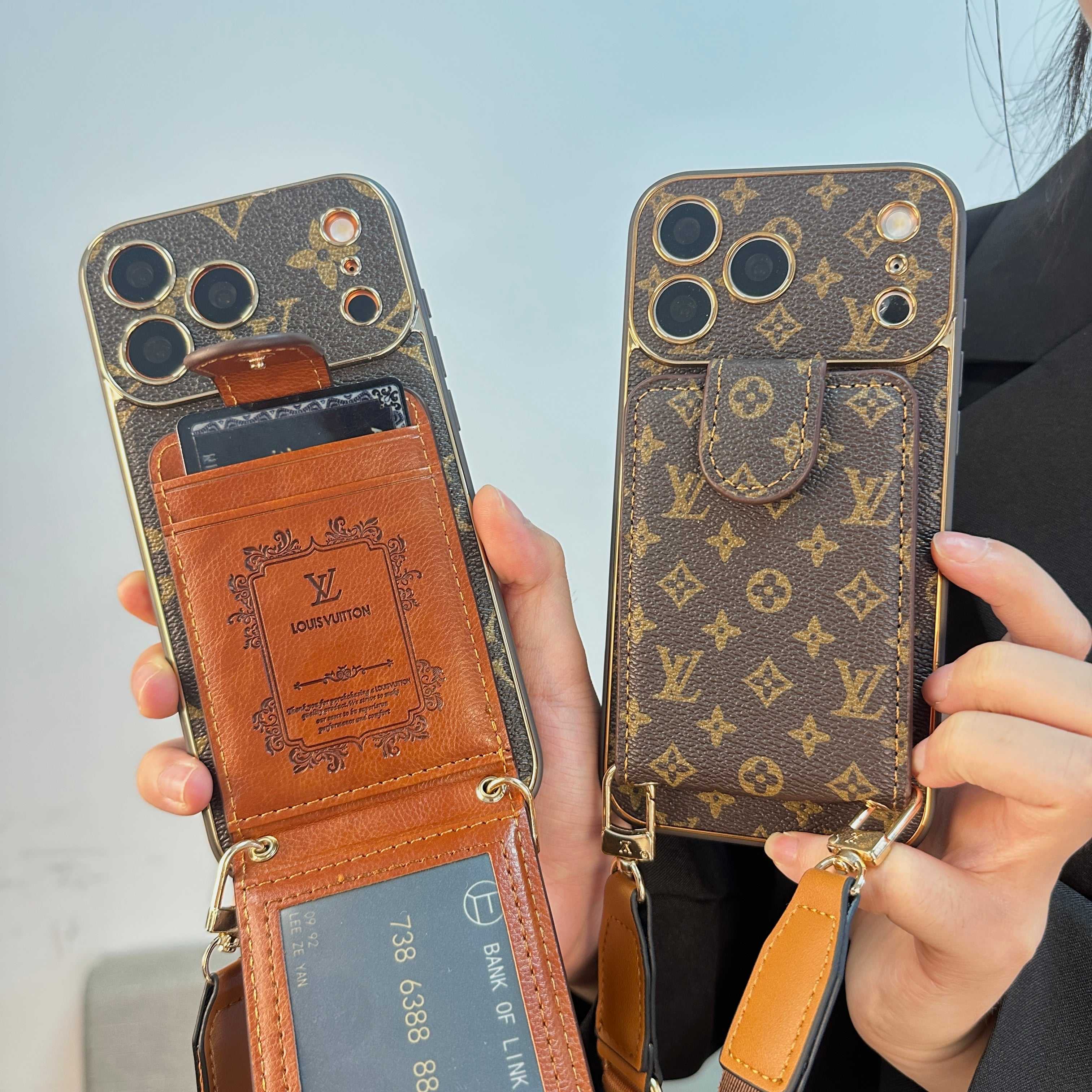 Refined Leather Monogram iPhone Case With Wallet And Crossbody Strap For iPhone 17 Series-RCLV133