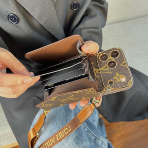 Classic Leather Monogram iPhone Case With Wallet And Crossbody Strap For iPhone 17 Series-RCLV141
