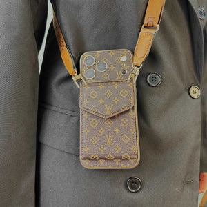 High-quality Leather Monogram iPhone Case With Wallet And Crossbody Strap For iPhone 17 Series-RCLV142