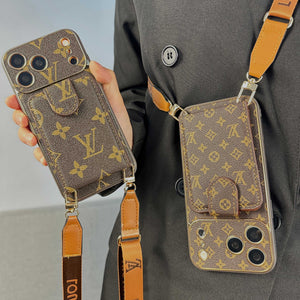 Refined Leather Monogram iPhone Case With Wallet And Crossbody Strap For iPhone 17 Series-RCLV133
