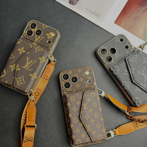 Classic Leather Monogram iPhone Case With Wallet And Crossbody Strap For iPhone 17 Series-RCLV141
