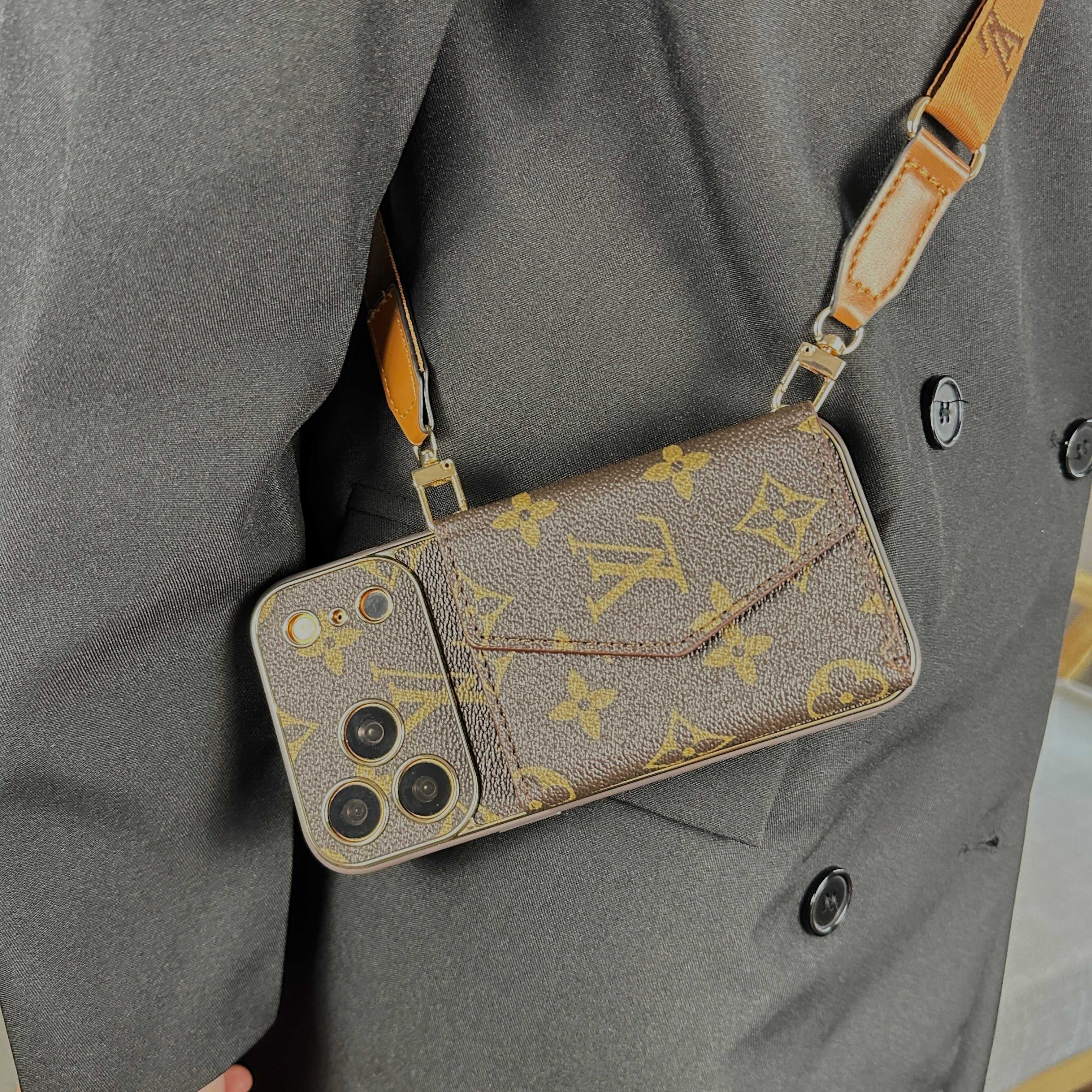 High-quality Monogram iPhone Case With Wallet And Crossbody Strap For iPhone 17 Series-RCLV134
