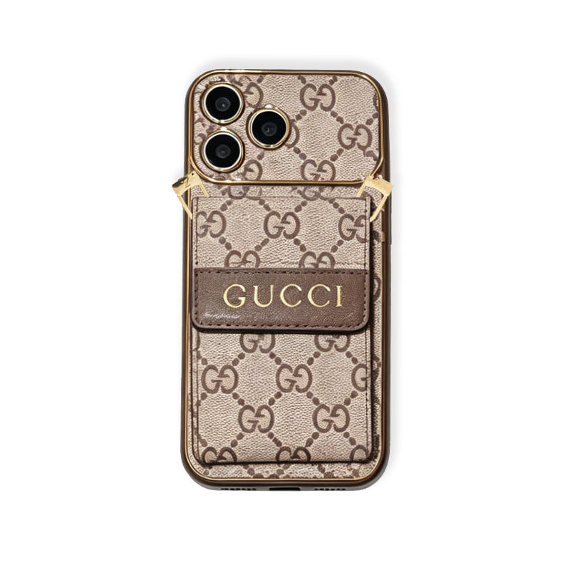 Leather GG iPhone Case With Card Wallet And Crossbody Strap For iPhone 17 Series-RCGG187
