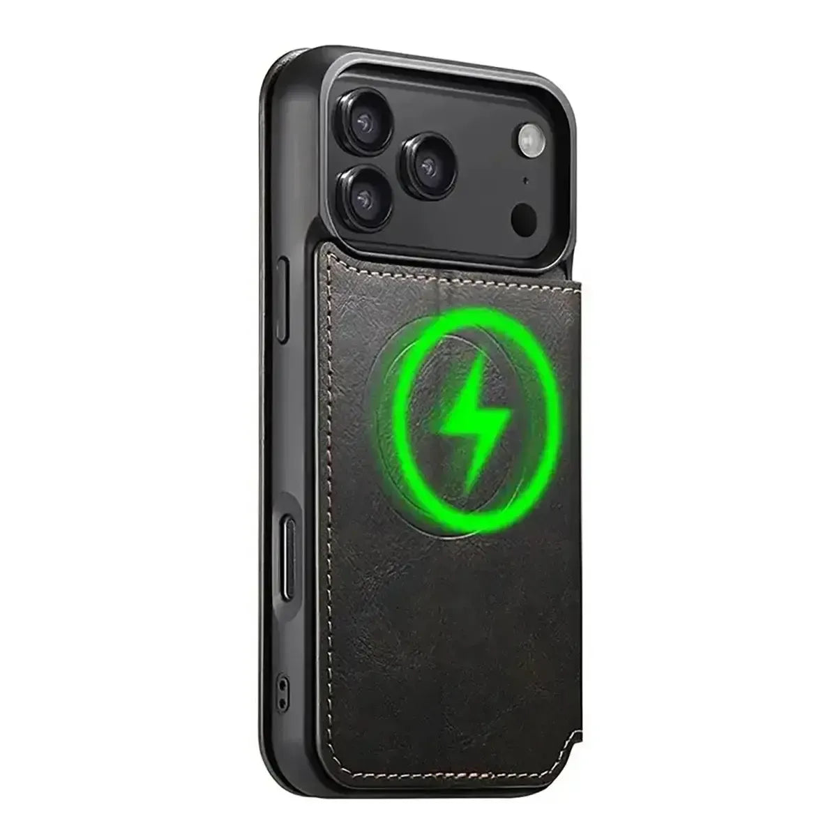 Black leather phone case with integrated card holder. - Runycase