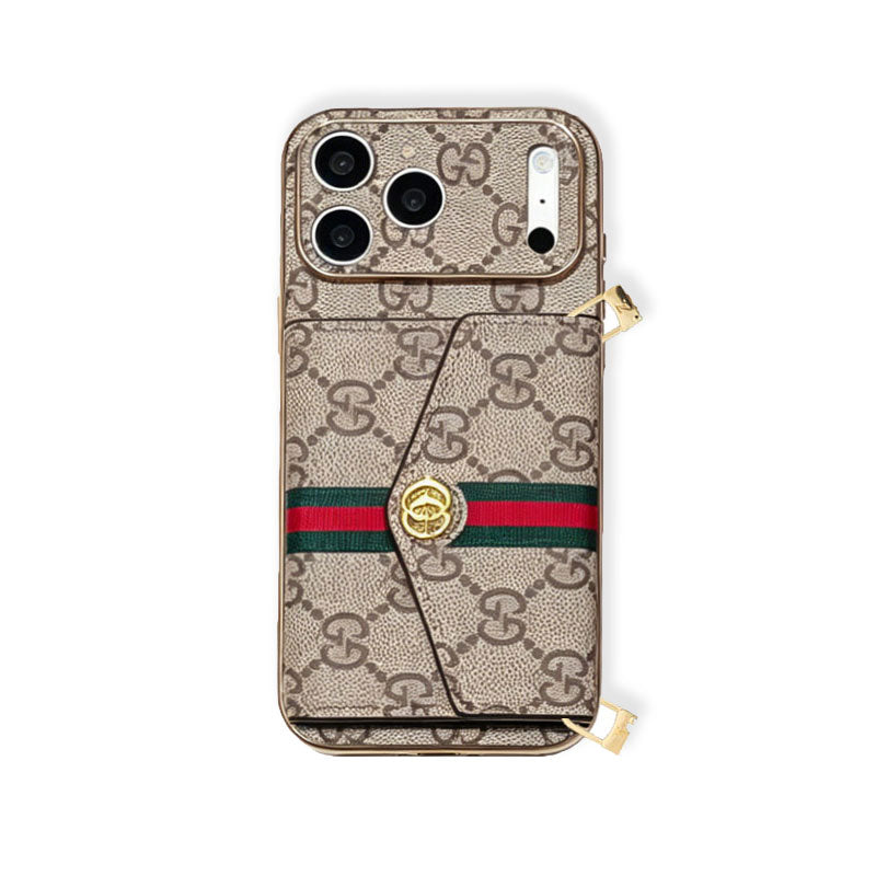 High-quality Leather GG iPhone Case With Card Wallet And Crossbody Strap For iPhone 17 Series-RCGG189