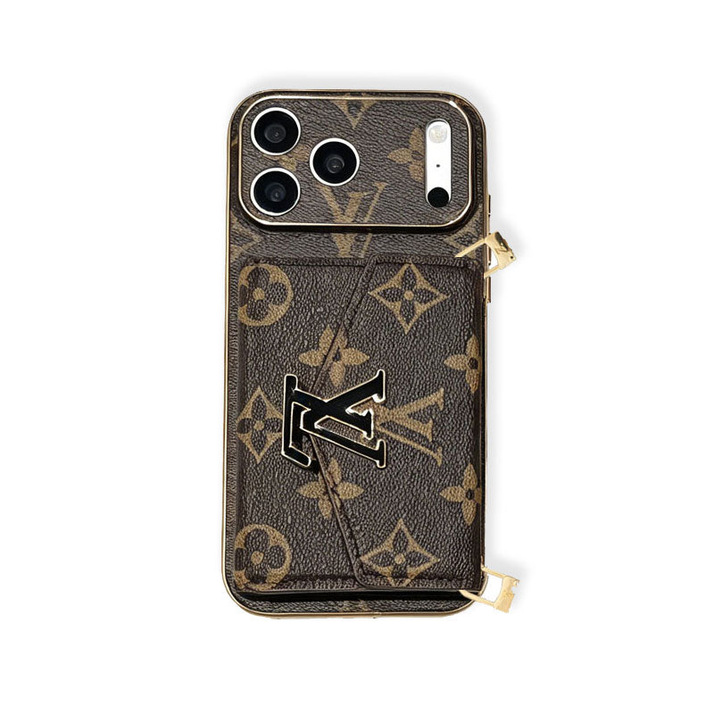 Luxury Leather  Monogram iPhone Case With Wallet And Crossbody Strap For iPhone 17 Series-RCLV190