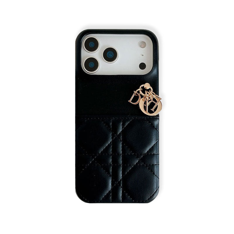 Elegant Leather CD iPhone Case With Card Holder Black For iPhone 17 Series-RCCD153