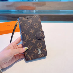Coque Monogram classique Folio iPhone avec portefeuille et dragonne grande impression-RCLV169