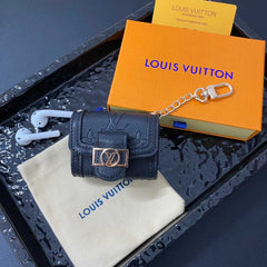 Premium Leather Monogram AirPods Cases Black Printing-RCLV125