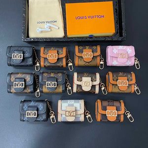 Premium Leather Monogram AirPods Cases Black Printing-RCLV125