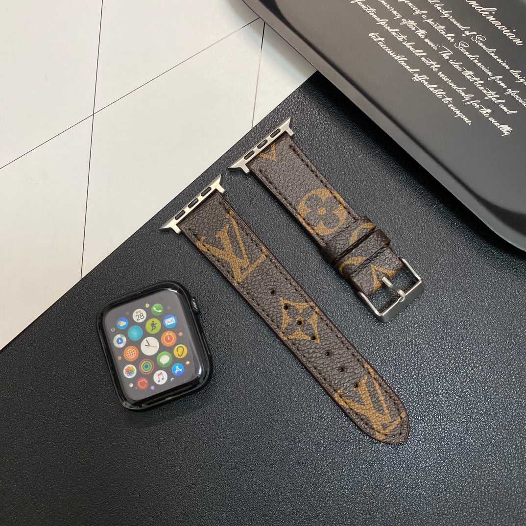 Refined Leather Monogram Apple Watch Band Big Printing-RCLV109 - Runycase