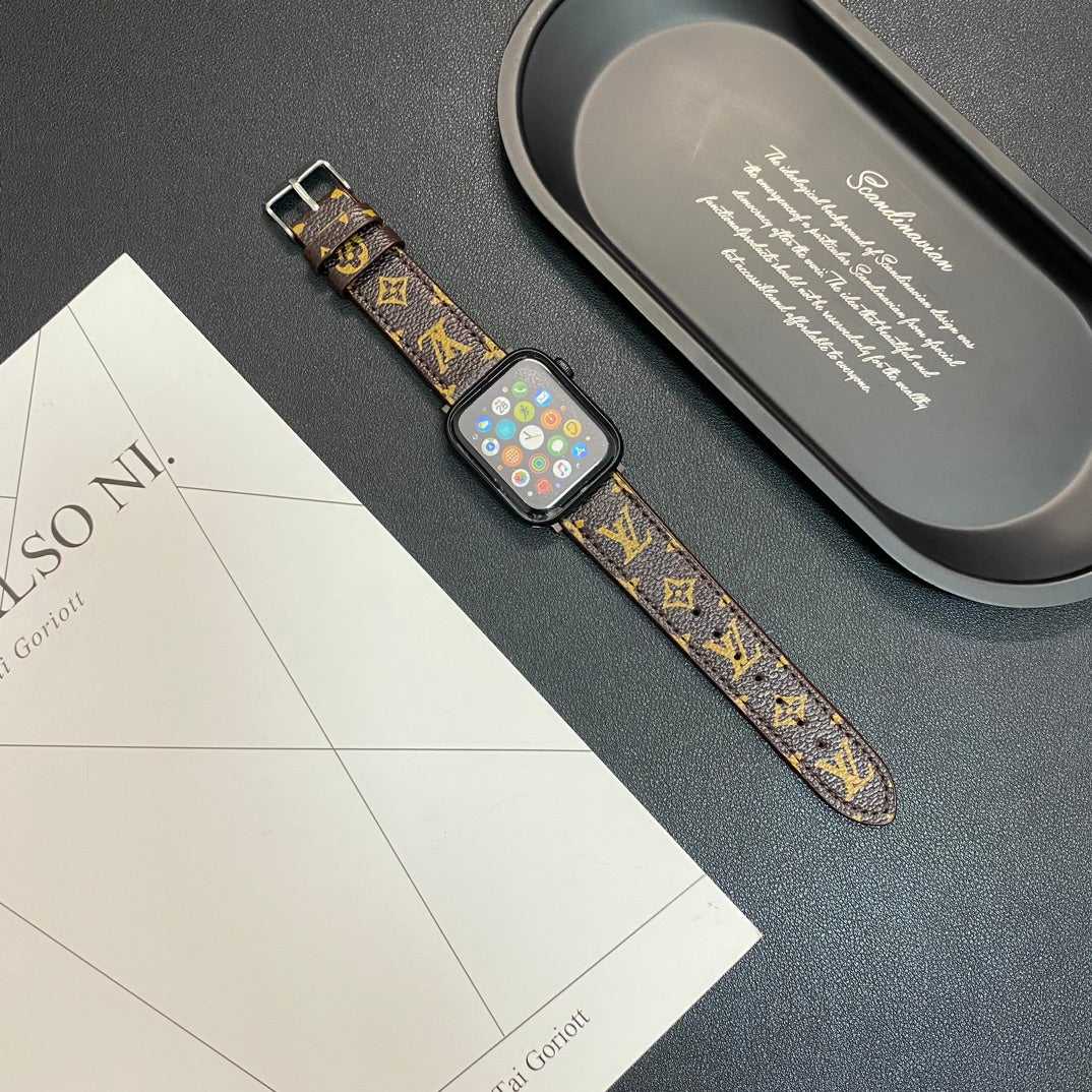 Premium Leather Monogram Apple Watch Band Small Printing-RCLV113 - Runycase