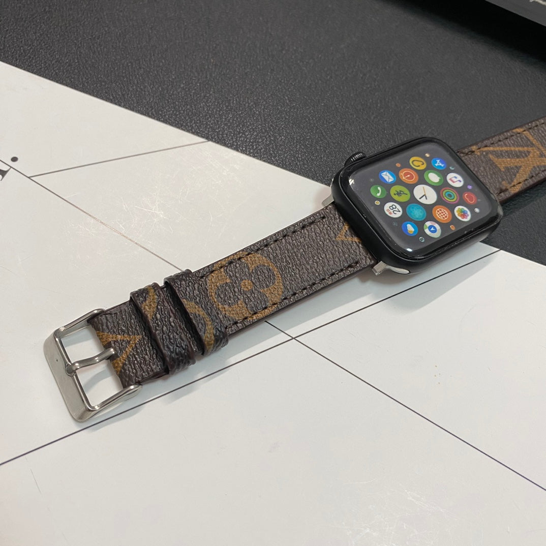 Refined Leather Monogram Apple Watch Band Big Printing-RCLV109 - Runycase