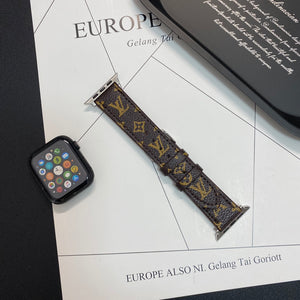 Premium Leather Monogram Apple Watch Band Small Printing-RCLV113 - Runycase
