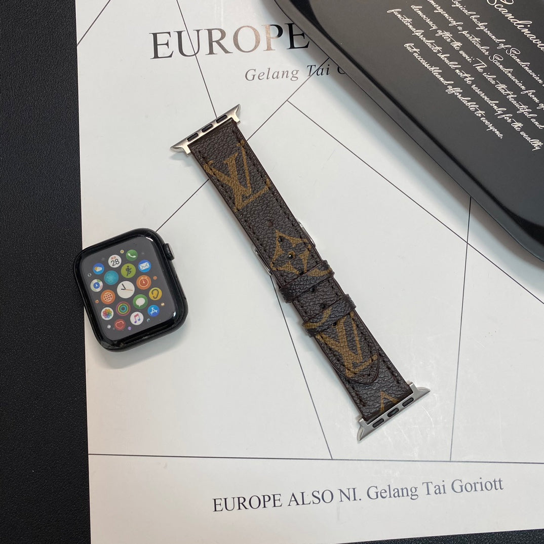 Refined Leather Monogram Apple Watch Band Big Printing-RCLV109 - Runycase