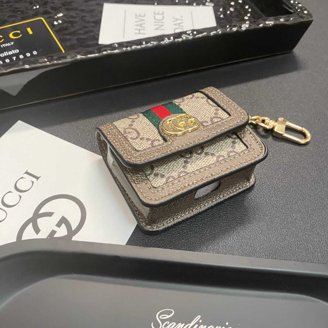 Premium Leather GG AirPods Cases Grey-RCGG131