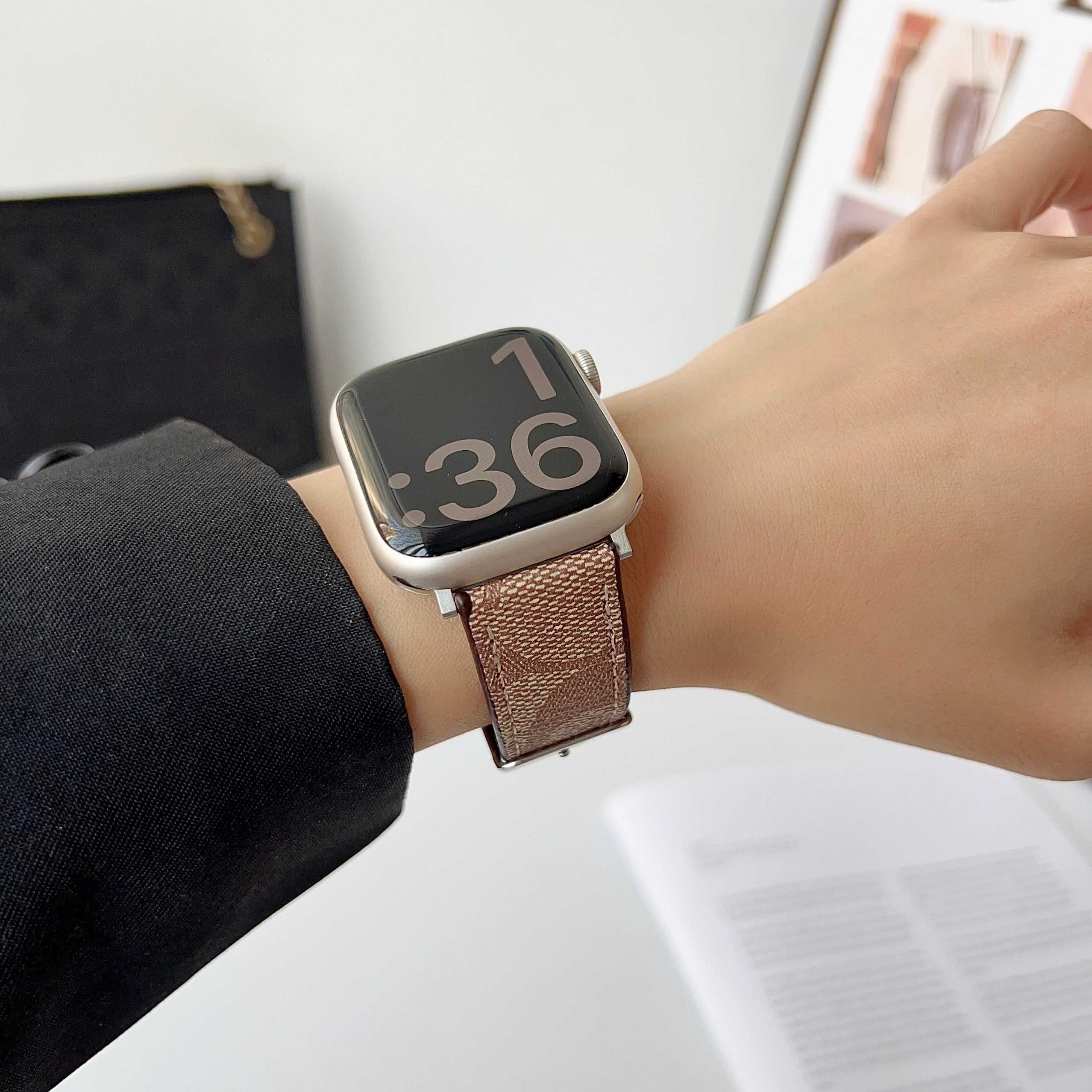 Luxury Leather CH Apple Watch Band Coffee-RCCH106 - Runycase