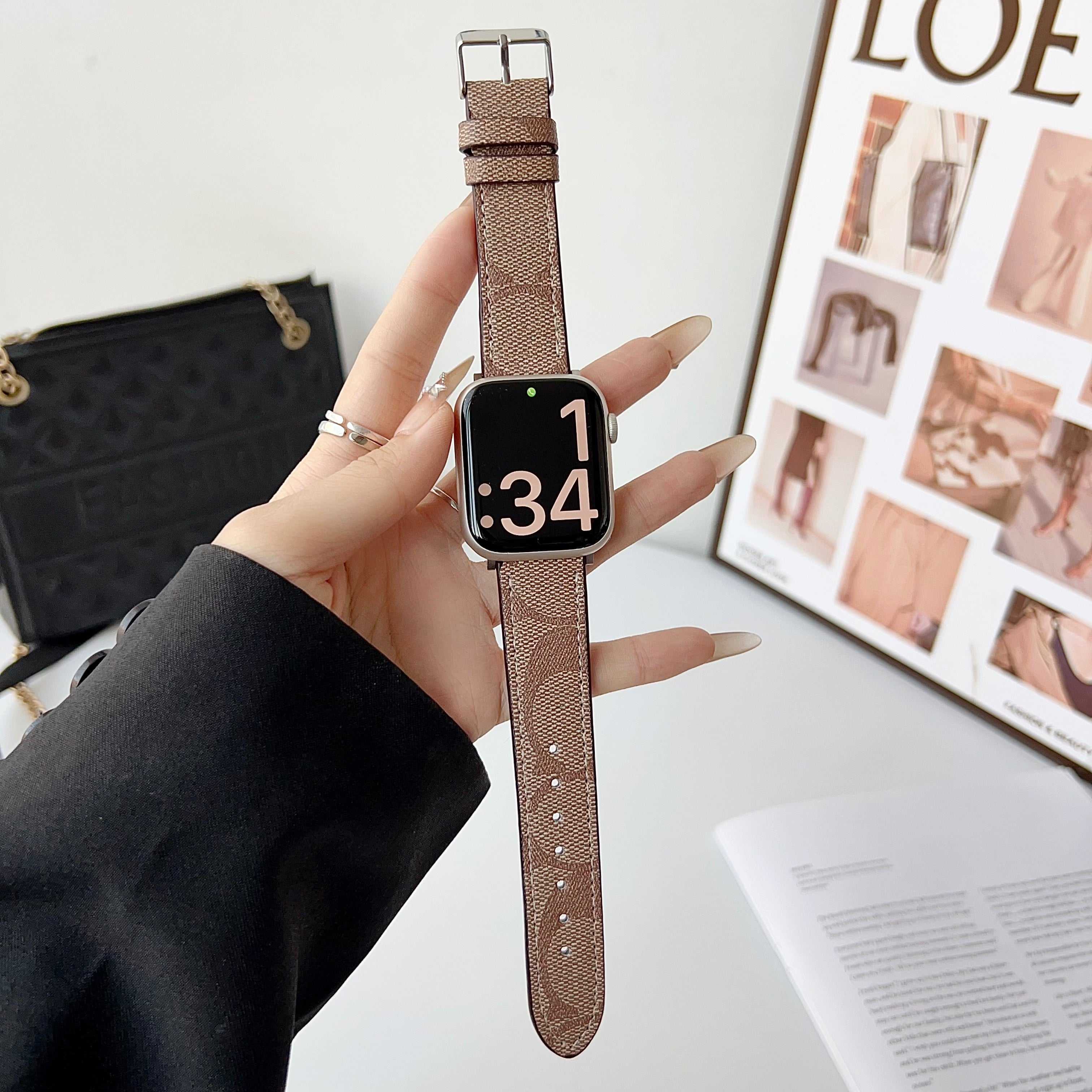 Luxury Leather CH Apple Watch Band Coffee-RCCH106 - Runycase