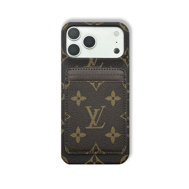 Stylish Leather Monogram iPhone Case With Magnetic Card Holder Big Printing For iPhone 17 Series-RCLV075 - Runycase