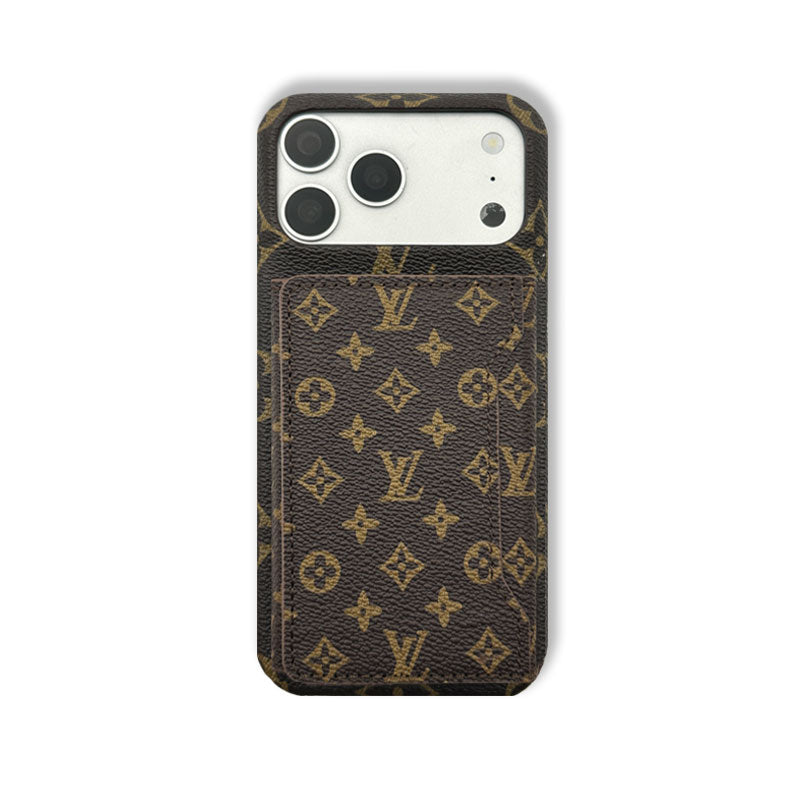 Luxury Leather Monogram iPhone Case With Magnetic Wallet Small Printing For iPhone 17 Series-RCLV079 - Runycase