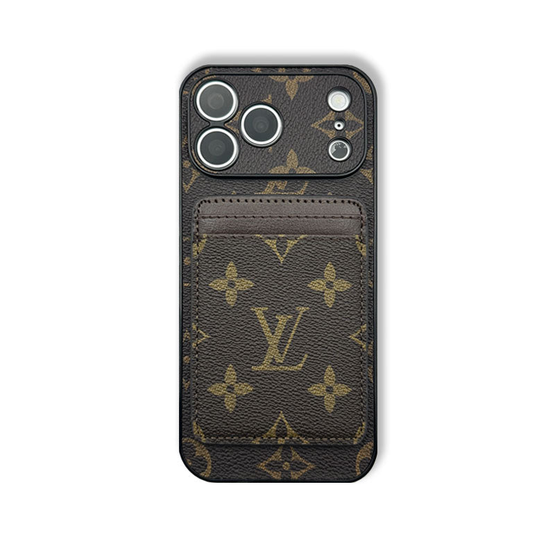 Leather Monogram iPhone Case With Magnetic Card Holder Big Printing For iPhone 17 Series-RCLV085