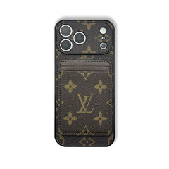 Leather Monogram iPhone Case With Magnetic Card Holder Big Printing For iPhone 17 Series-RCLV085 - Runycase