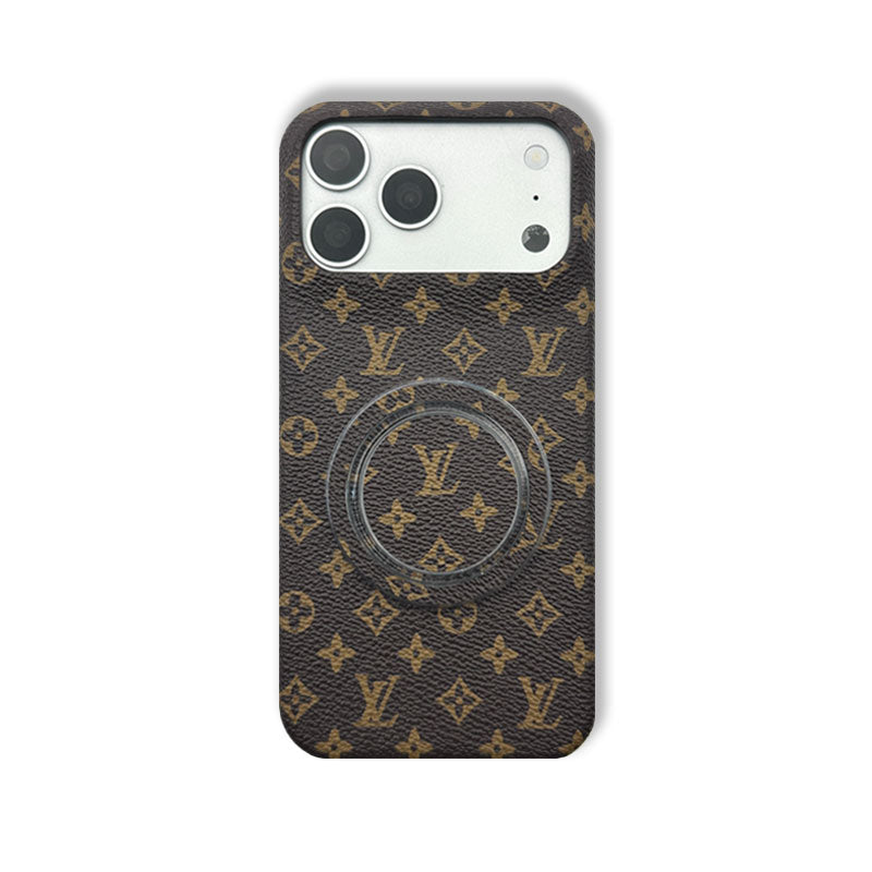 Leather Monogram iPhone Case With Magnetic Stand Small Printing For iPhone 17 Series-RCLV070 - Runycase