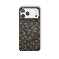Leather Monogram iPhone Case With Magnetic Stand Small Printing For iPhone 17 Series-RCLV070 - Runycase