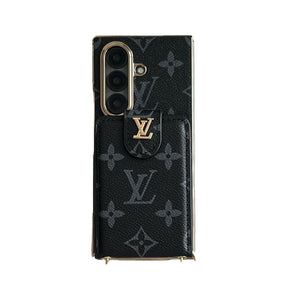 High-quality Leather Monogram Samsung Galaxy Z Fold Series Case With Card Wallet And Strap-RCLV100 - Runycase
