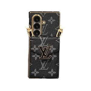 Luxury Monogram Samsung Galaxy Z Fold Series Case With Card Holder And Strap-RCLV093 - Runycase