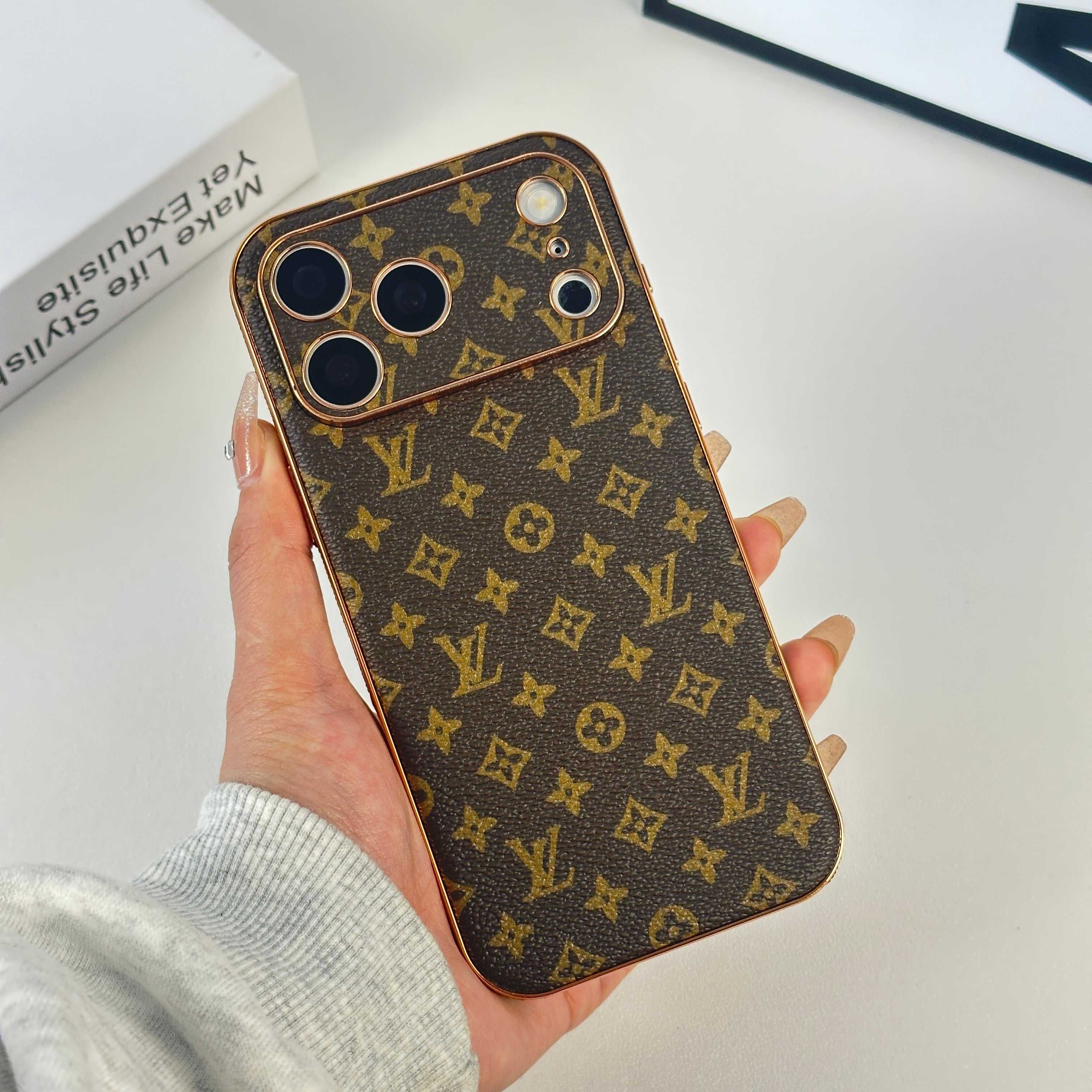 Monogram Elegant Leather iPhone Case Small Printing For iPhone 17 Series-RCLV057 - Runycase