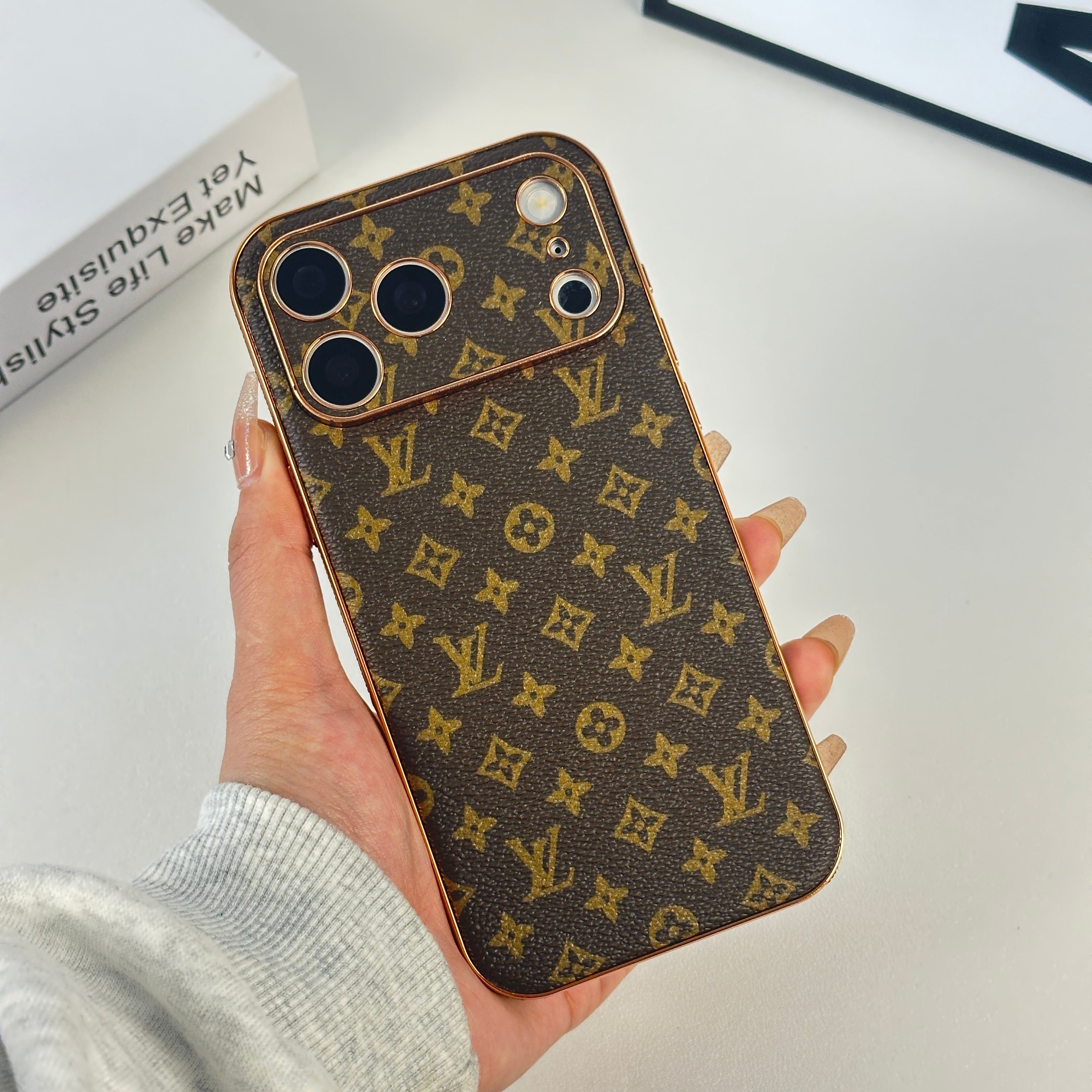 Monogram Elegant Leather iPhone Case Small Printing For iPhone 17 Series-RCLV057