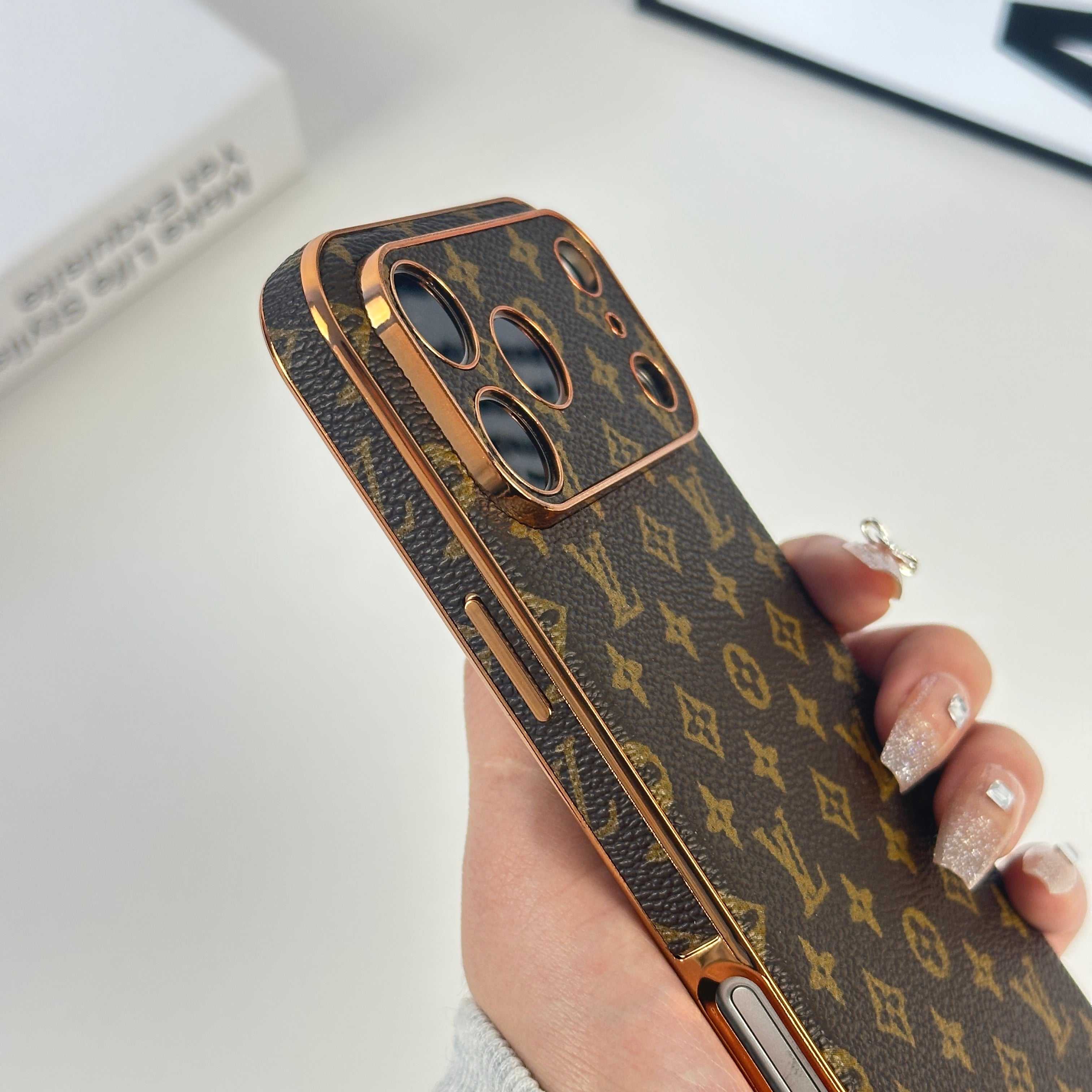Monogram Elegant Leather iPhone Case Small Printing For iPhone 17 Series-RCLV057 - Runycase
