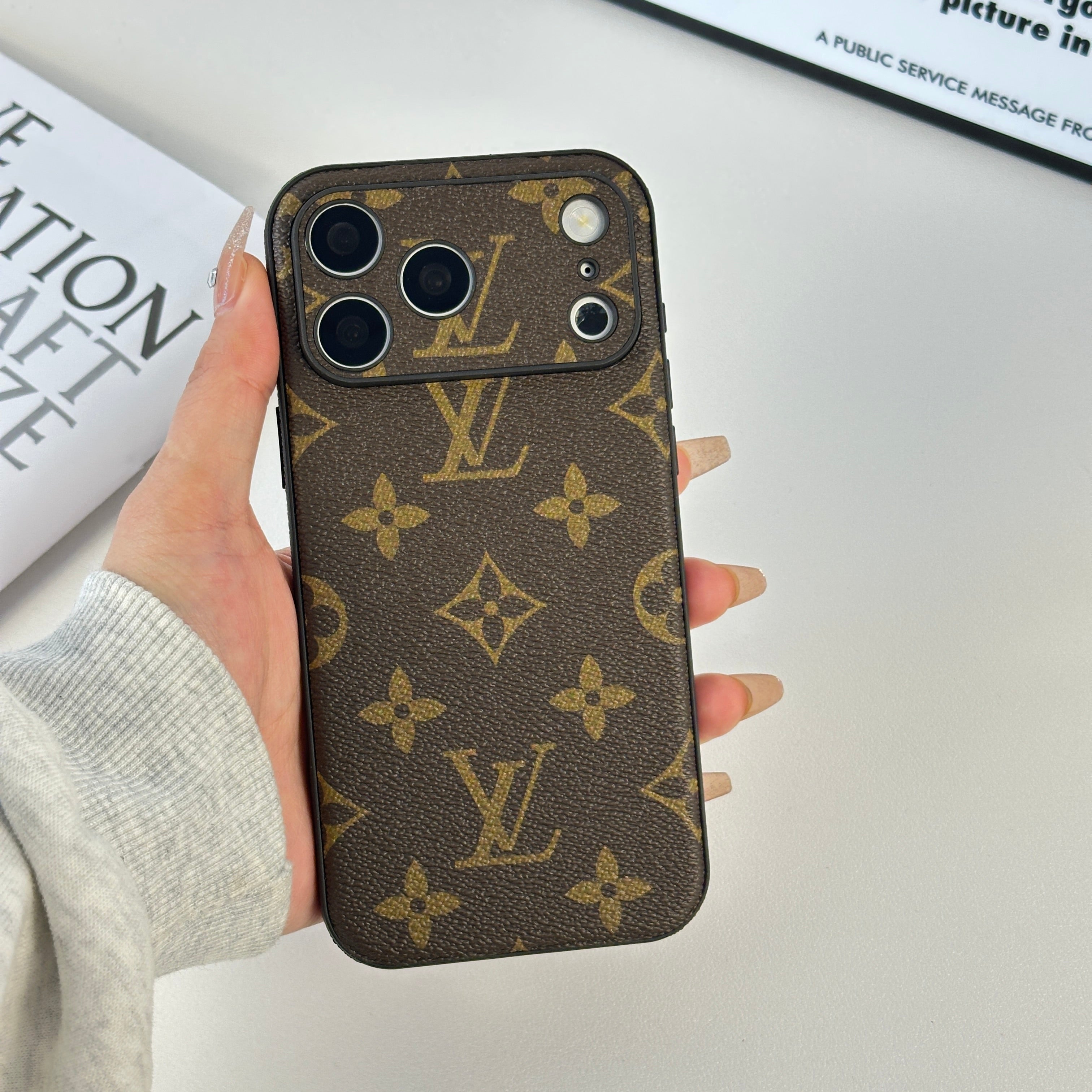 Monogram Stylish Leather iPhone Case Big Printing For iPhone 17 Series-RCLV059