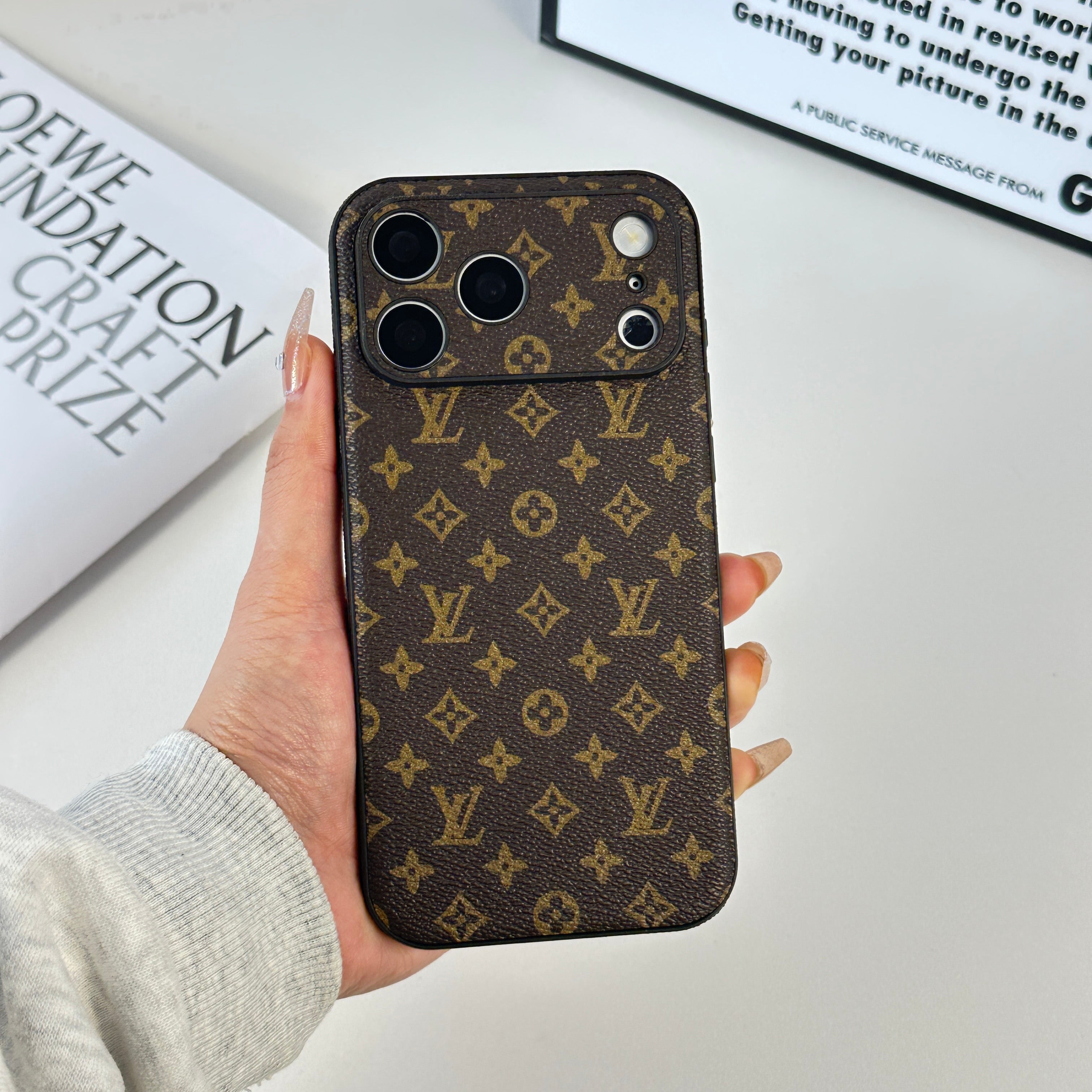 Monogram Premium Leather iPhone Case Small Printing For iPhone 17 Series-RCLV060