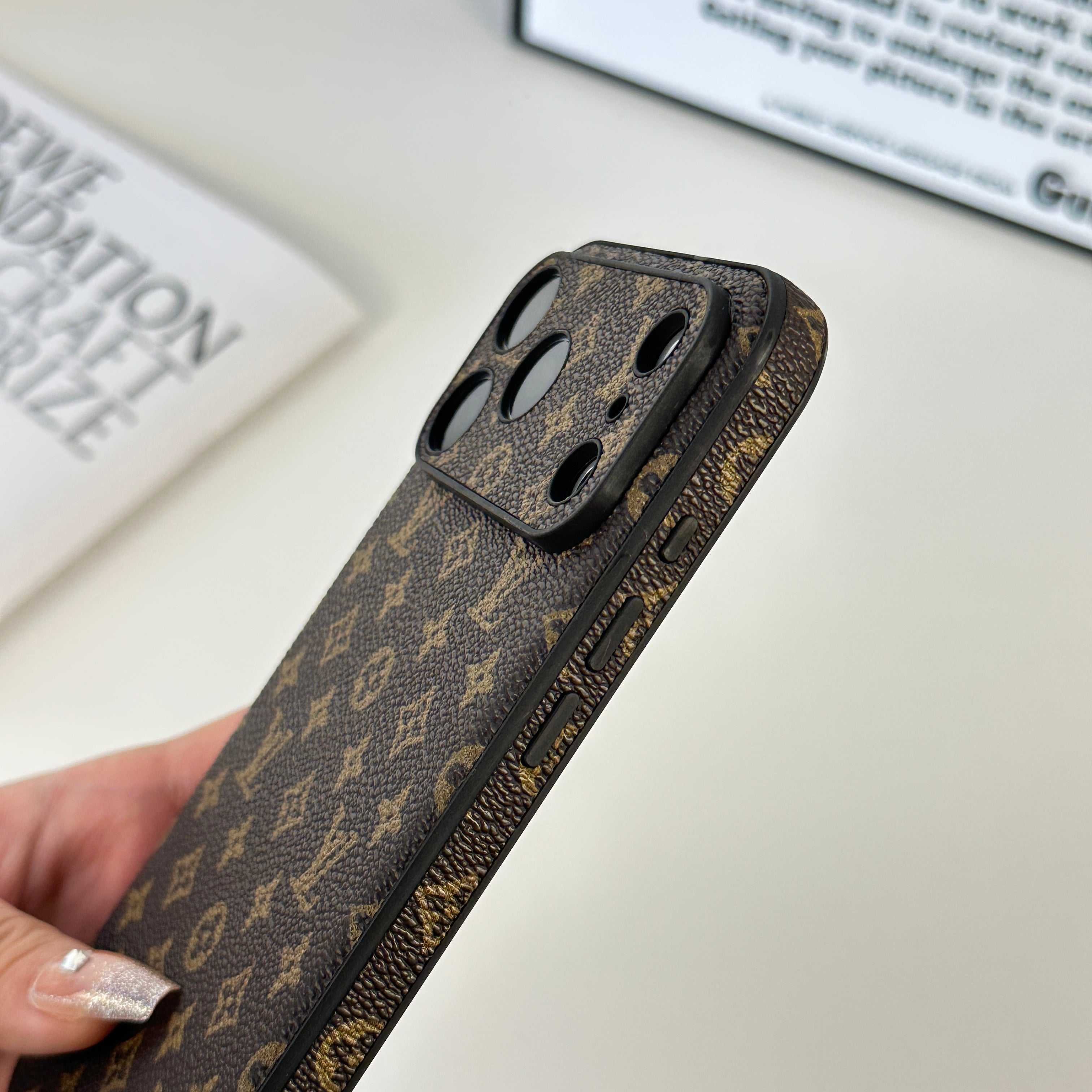 Monogram Premium Leather iPhone Case Small Printing For iPhone 17 Series-RCLV060 - Runycase