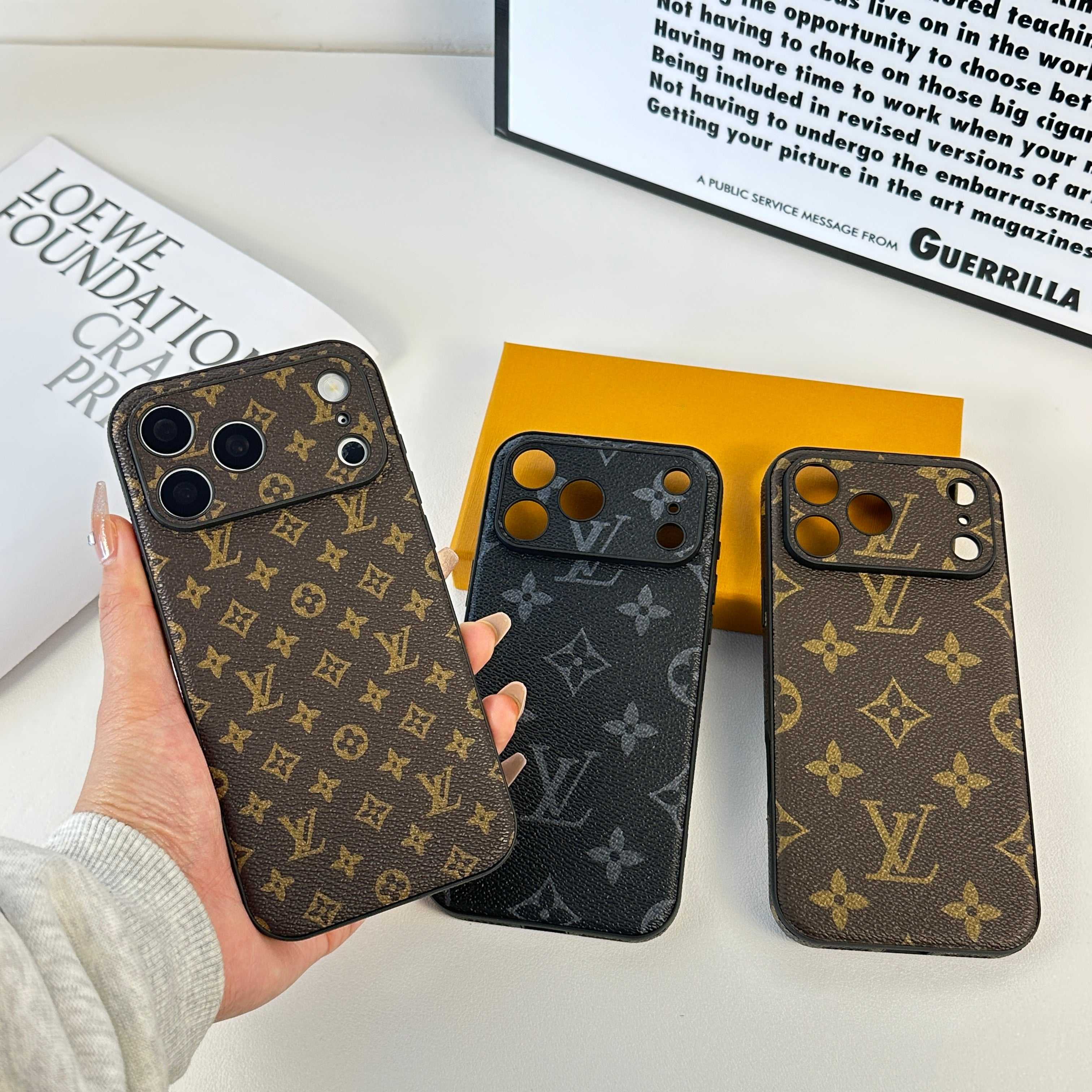 Monogram Premium Leather iPhone Case Small Printing For iPhone 17 Series-RCLV060 - Runycase